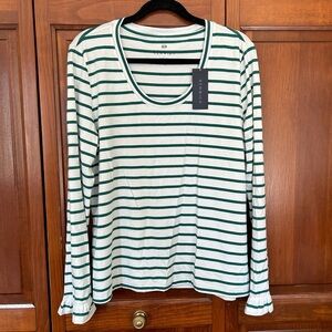 Renwick Ruffle Sleeve Long Sleeve Green and White Stripe Size XL